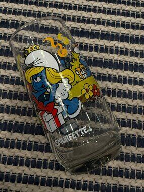 Smurfette & Smurf Vintage1983 Peyo Collector Drinking Glass Tumbler
